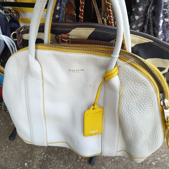 Coach White and Yellow Leather Handbag